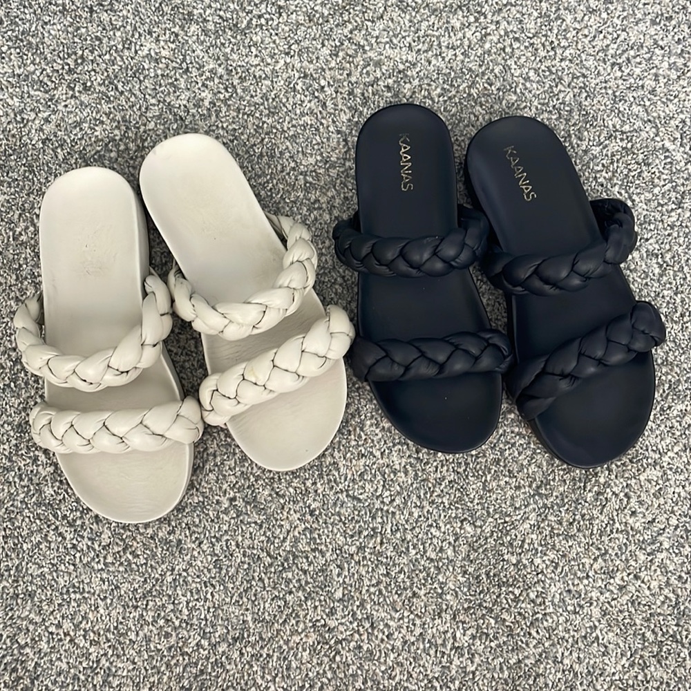 Kaanas Braided Leather Sandals Slides Bundle Size 8 Black Ivory